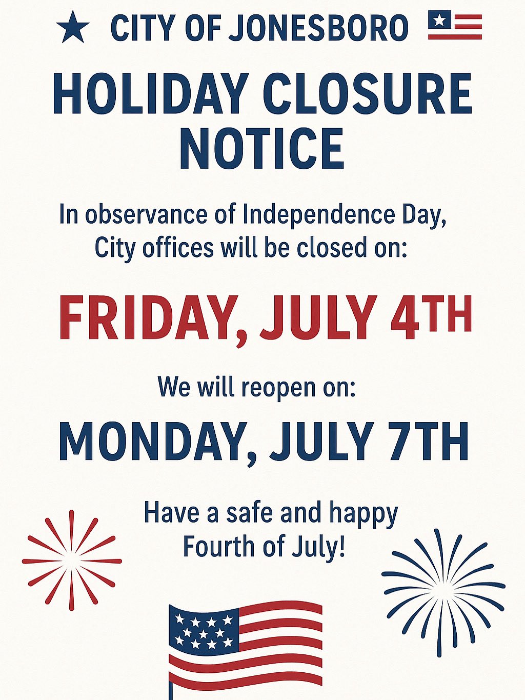 📌 City of Jonesboro Holiday Closure